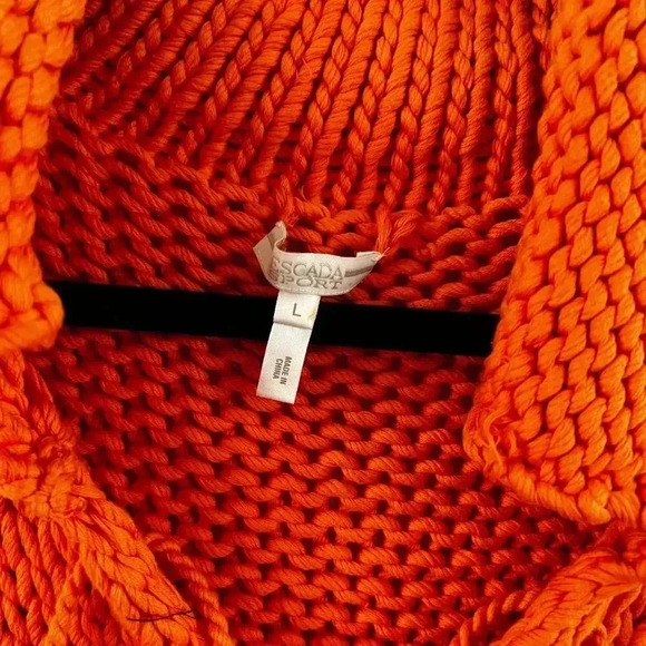 129 Escada Sport Orange Woven Lace Up Polo Sweater Size Large - Picture 2 of 4